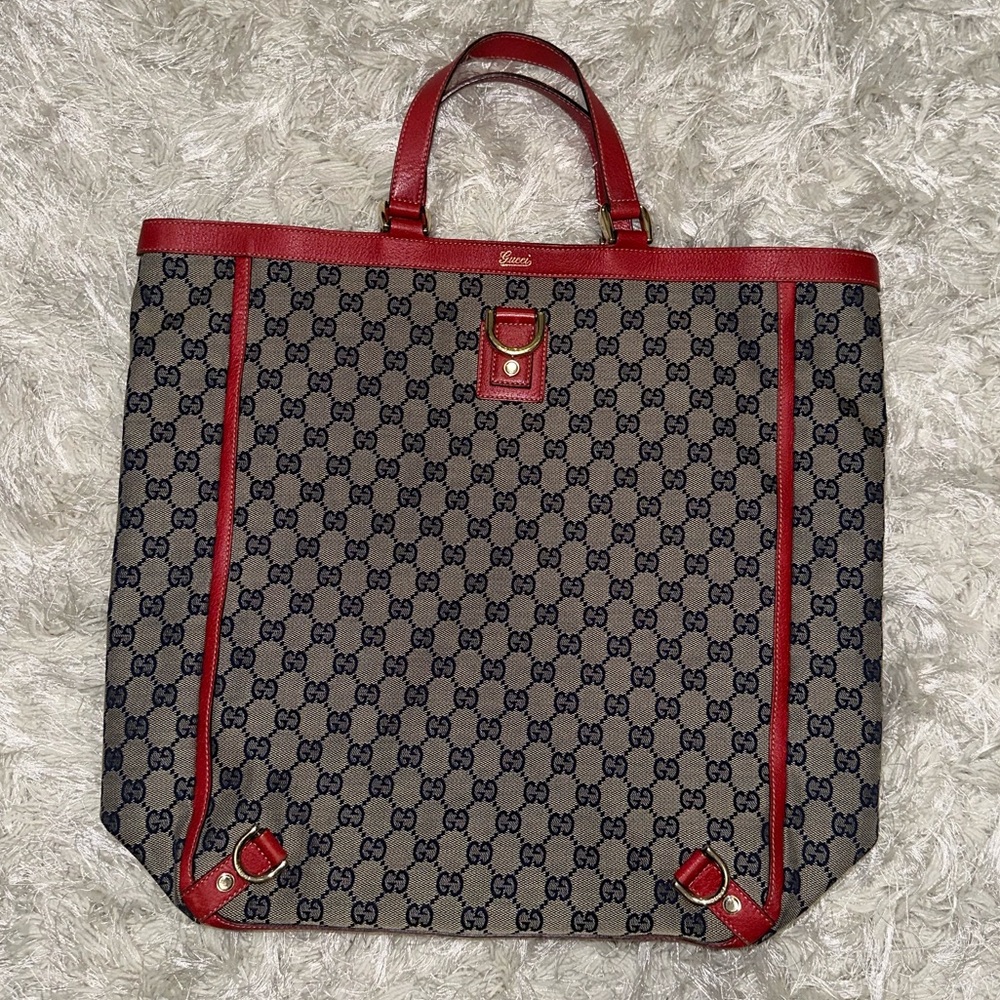 Vintage Gucci Large Abbey D Ring Tote - Red/Navy Blue